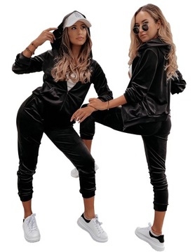 DRES DAMSKI KOMPLET DRESOWY WELUROWY SPODNIE BLUZA ROZPINANA Z KAPTUREM