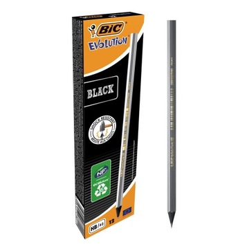 BIC EVOLUTION BLACK HB OŁÓWEK BEZDRZEWNY WYTRZYMAŁY BEZPIECZNY ZESTAW x12