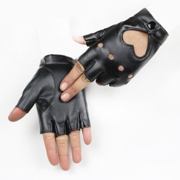 2x Modne rękawiczki bez palców damskie skórzane czarne