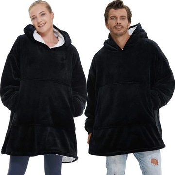 CIEPŁA GRUBA BLUZA KOC KAPTUR OVERSIZE FUTRZAK SZLAFROK Kocobluza Ponczo