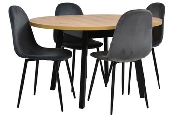 Stół okrągły 100/130 cm + 4 krzesła welurowe