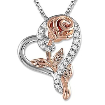 Heart Rose Necklace For Women Cubic Zirconia Love Pendant Necklace, Rose