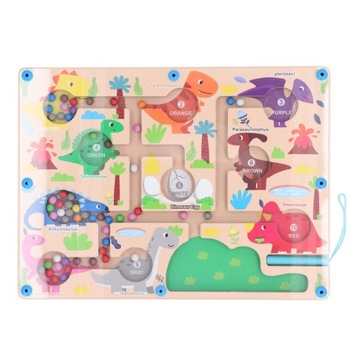 Магнитный цветной и цифровой лабиринт с рисунком динозавра