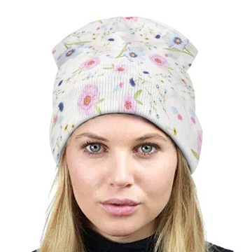 Akwarela Czapka Zimowa Męska Beanie Wiosna Jesień Damska w Kwiaty