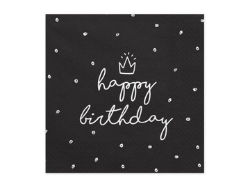 Serwetki papierowe czarne Happy Birthday
