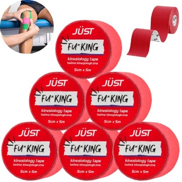 JUST FU*KING taśma kinezjologiczna CZERWONY kinesiology tejp 5mx5cm