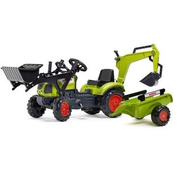 Koparko-ładowarka Claas jeździk na pedały z ładowaczem czołowym i przyczepą