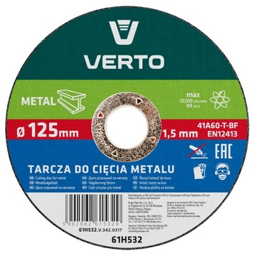 Tarcza tnąca do metalu stali 125 x 1.5 x 22.2 mm VERTO