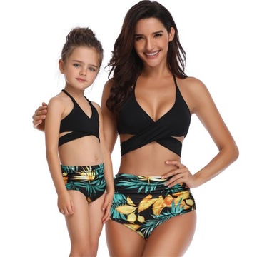 Eleganckie Bikini Z Wysokim Stanem I Falbankami Dla Matki I Córki Kolorów