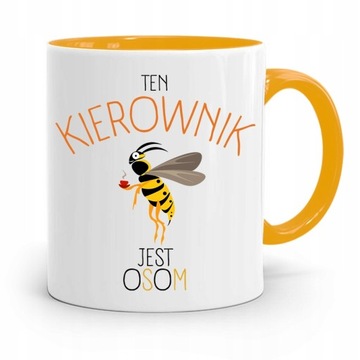 KUBEK ŻÓŁTY DLA KIEROWNIKA TEN KIEROWNIK JEST OSOM z Nadrukiem ze Zdjęciem