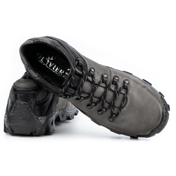 Męskie buty trekkingowe skórzane sznurowane POLSKIE 116 szare 45