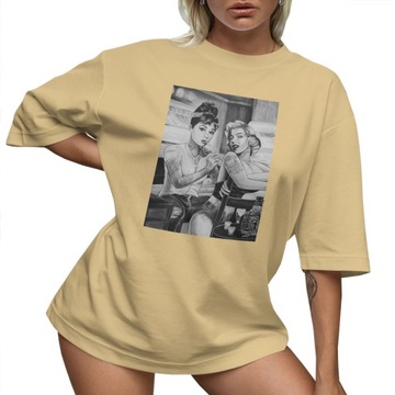T-SHIRT OVERSIZE LUŹNA KOSZULKA INK TATTOO MARILYN MONROE BASIC M SUKIENKA