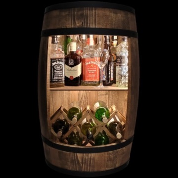 Деревянная бочка, светодиодный барный шкаф + винная стойка