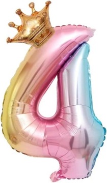 NEW balon cyfra 4 korona pastelowy gradient Urodziny