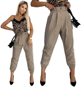 KOBIECE ELEGANCKIE SPODNIE Luźne Joggery SZARE_S