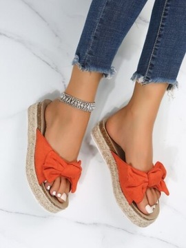 SHEIN POMARAŃCZOWE ZAMSZOWE ESPADRYLE KLAPKI Z KOKARDĄ 37 46222