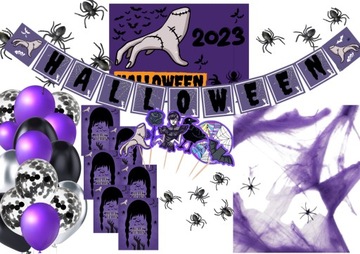 ZESTAW DEKORACJI NA HALLOWEEN Fioletowy Wednesday 40 elementów