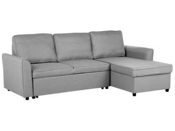 SOFA NAROŻNIK ROZKŁADANY LEWOSTRONNY JASNOSZARY ZE SCHOWKIEM 228X145X84 CM