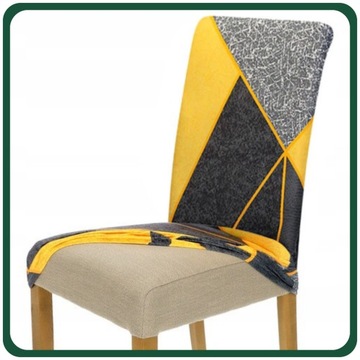 ПОКРЫТИЕ НА СТУЛ СЕРЫЙ ЖЕЛТЫЙ С ГЕОМЕТРИЧЕСКИМ УЗОРОМ ГИБКИЙ УНИВЕРСАЛЬНЫЙ