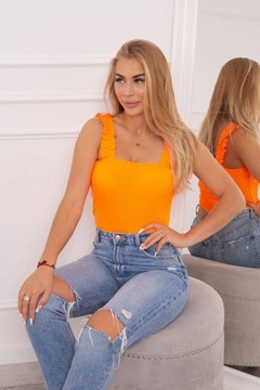 Bluzka z falbankami na ramiączkach pomarańczowy neon