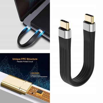 Короткий кабель USB Type C длиной 13 см для быстрой зарядки