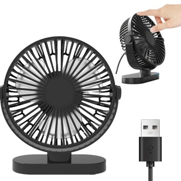 Mini Wentylator Biurkowy z 3 Prędkościami i Obrotem 360° USB Czarny