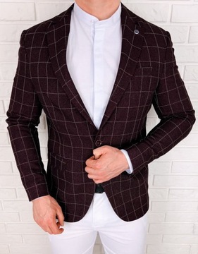 Элегантный мужской бордовый пиджак в белую клетку 48