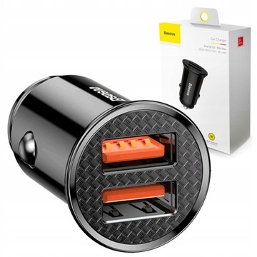 BASEUS SZYBKA ŁADOWARKA SAMOCHODOWA DO ZAPALNICZKI QC3.0 2x USB MOCNA 30W