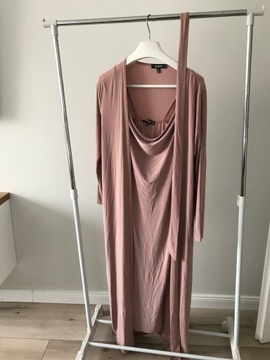 Missguided Sukienka midi nude i narzutka 34 XS