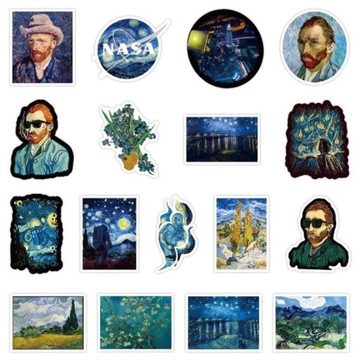 NAKLEJKI WODOODPORNE MIX VAN GOGH 50 szt zestaw