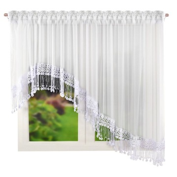 Firana z asymetryczną gipiurą 180x400 LG251 salon okno zasłony woal