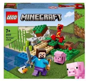 LEGO MINECRAFT Zasadzka Creepera Steve Miecz Świnka mały Kurczak 7+