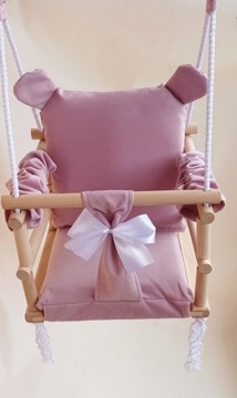 Детские качели 3 в 1, розовый мишка