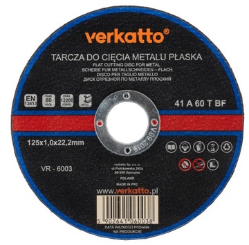 VERKATTO ZESTAW TARCZ DO CIĘCIA METALU, STALI, ŻELIWA 125x1,0mm