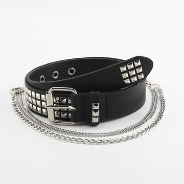 Ремень с люверсами в стиле гот-панк-рок, регулируемый черный ремешок с люверсами, размер M
