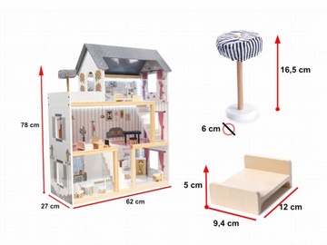 Деревянный кукольный домик МДФ с мебелью 78см черный