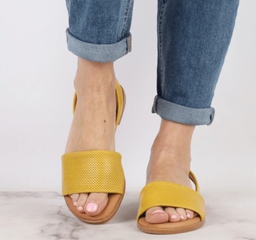 Żółte skórzane sandały damskie płaskie komfortowe HISZPAŃSKIE ROZ. 41