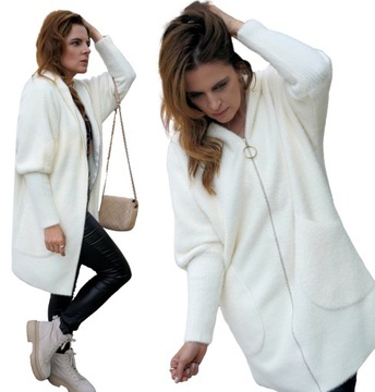 Sweter rozpinany damski WEŁNA ALPAKI białyCardigan BRASCA swetry damskie