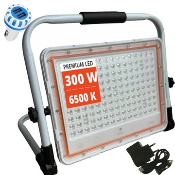 HALOGEN LED PRZENOŚNY roboczy BUDOWLANY KEMPING STOJAK Akumulator 300W
