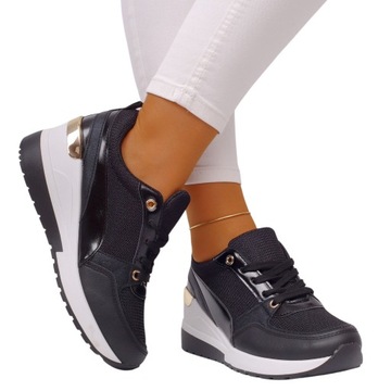 BUTY DAMSKIE SNEAKERSY CZARNE SPORTOWE LEKKIE