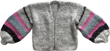 Sweter kardigan handmade bufiaste rękawy Alpaka S M L