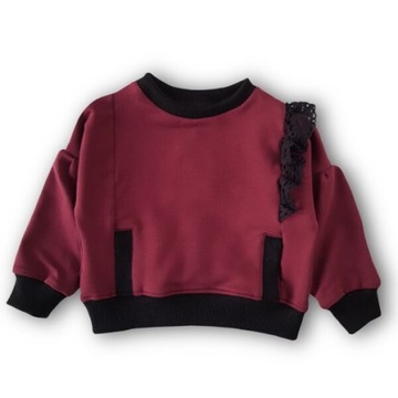 STROJMISIE Bordowa BLUZA z koronką bawełna 122/128