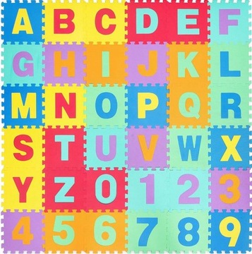 PUZZLE PIANKOWE GRUBA MATA EDUKACYJNA PIANKOWA NA PODLOGĘ CYFRY LITERY XXL