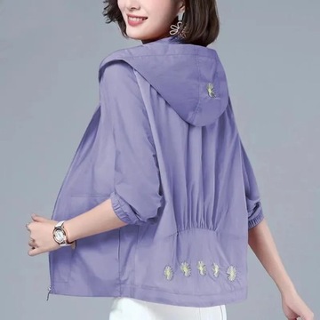 Women Hooded Jackets Loose Embroidery Thin Basic C