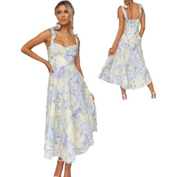 ELEGANCKA SUKIENKA DAMSKA MAXI DŁUGA ZWIEWNA W KWIATY sukienka plazowa boho