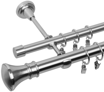 KARNISZ PODWÓJNY 220CM 25+19MM PRIMA METALOWY 3 KOLORY WYBÓR ZAKOŃCZEŃ RENA