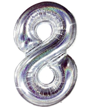 Balon foliowy na 8 urodziny SREBRNY HOLOGRAF 100cm