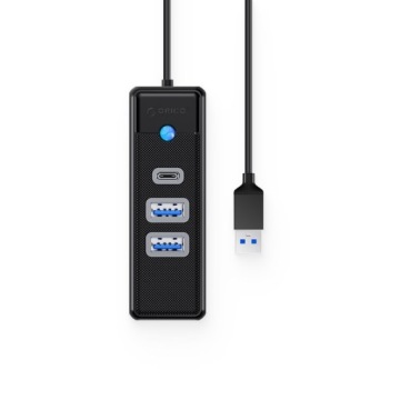 Orico Hub черный USB-A — 2x USB 3.1 + 1x USB-C, встроенный кабель 15 см