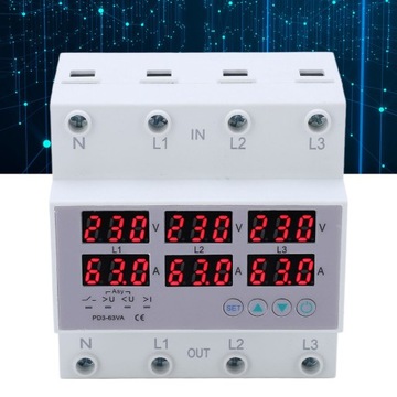 3-FAZ WOLTOMIERZ NA SZYNĘ DIN AUTOMATYCZNY AC 390-500 V