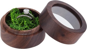 Pudełko Na Obrączki Drewniane Z Mchem Na Pierścionek Biżuterię Rustykalne